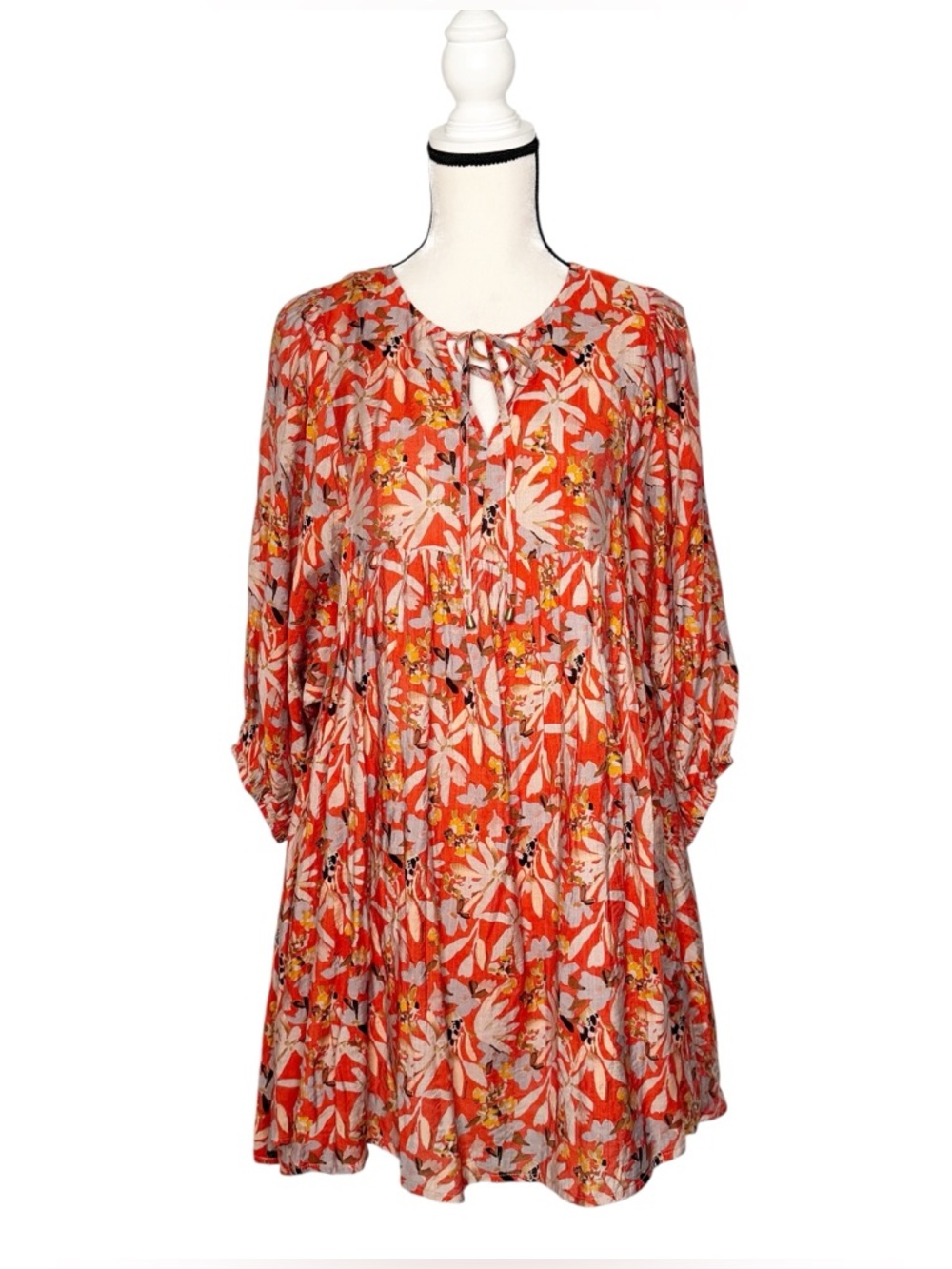 Entro Orange Gray Floral Shift Dress Size L
